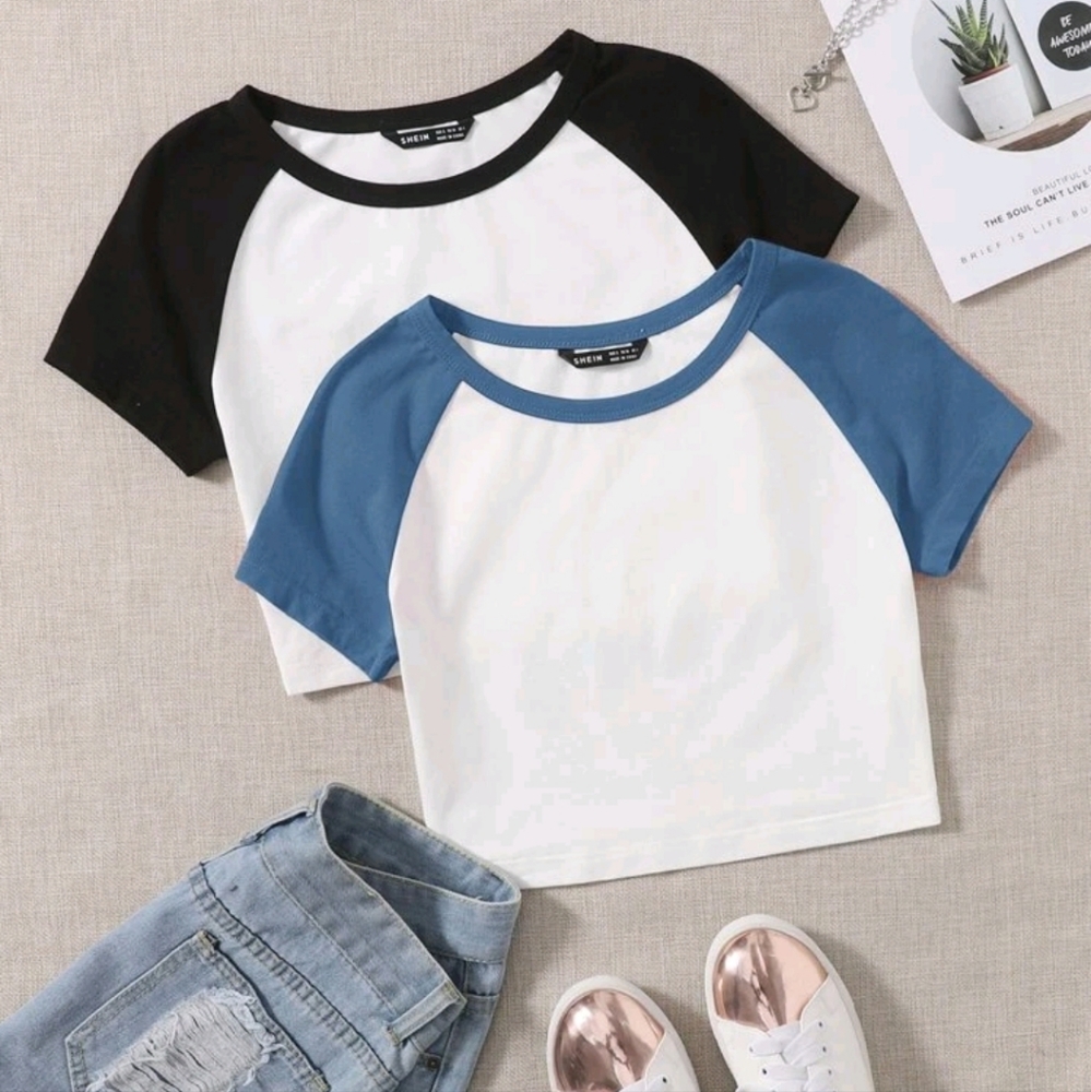 2 Pack colorblock cropped tees